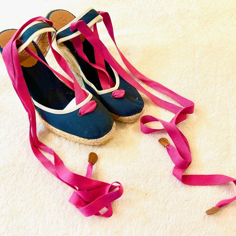 J. Crew Pink/Navy Ballet Espadrille Wedge (Size 7)